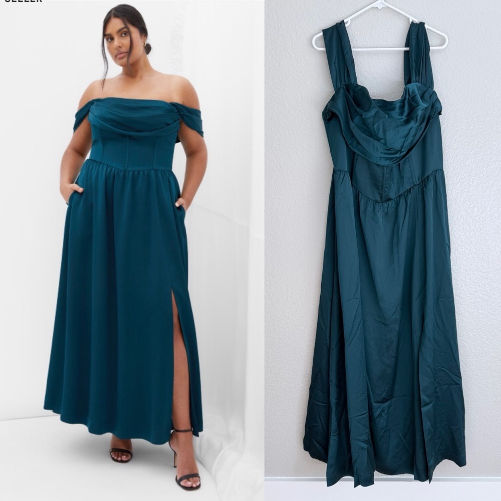 City Chic Plus Size Angel Love Emerald Teal Off-Shoulder Maxi Dress